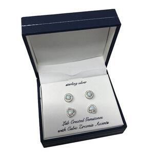Olivia & Jackson Sterling Silver Earrings Set Lab Gemstones Cubic Zirconia NIB